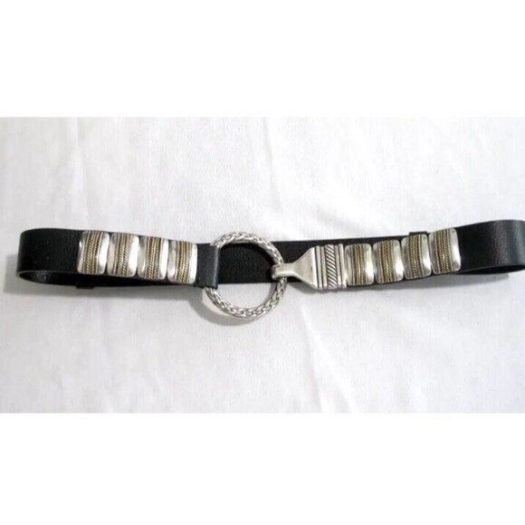 Chico's Western Silver Tone Concho Ring Hook Buckle M/L Black Leather Belt - Picture 11 of 16